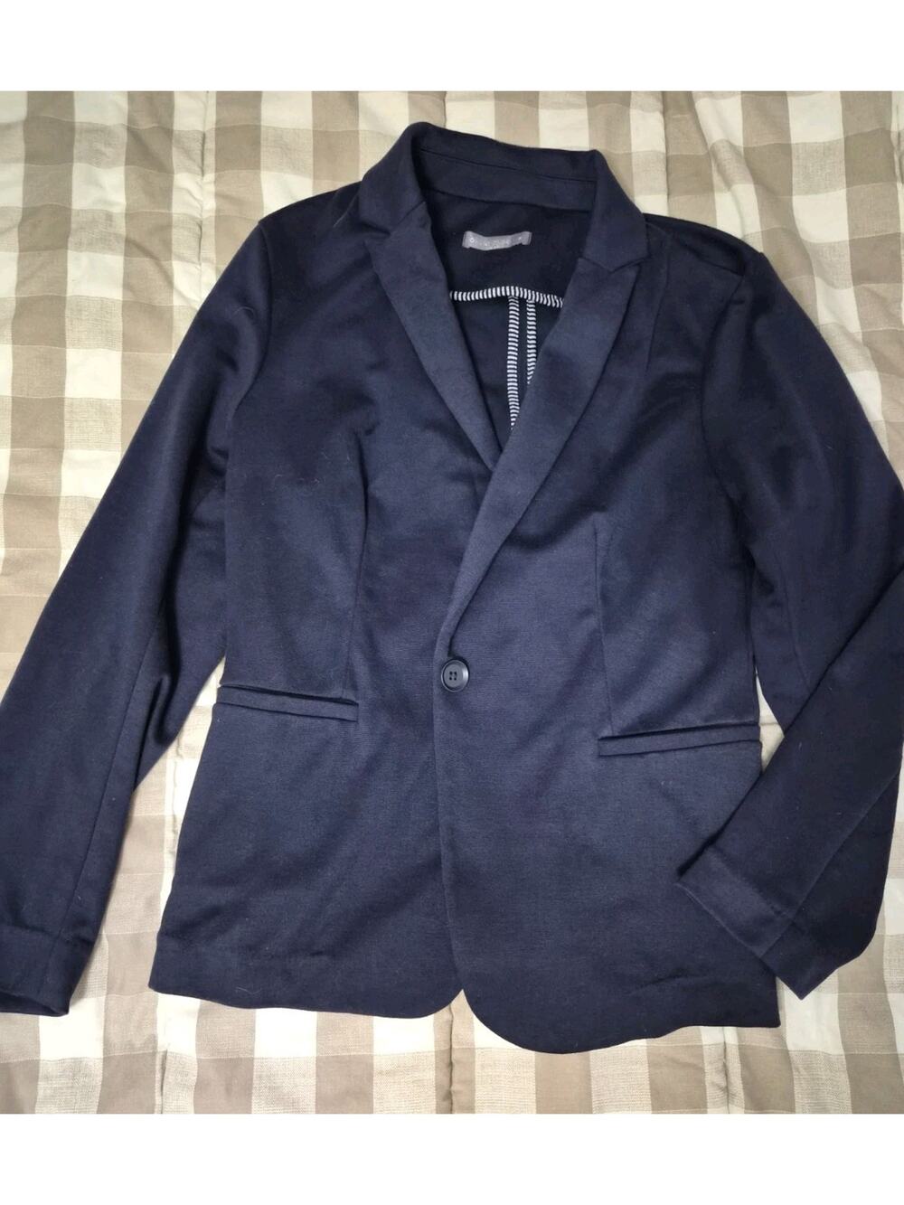 Size L Olivia Moon Women's Navy Blue Knit Viscose Blend Blazer Suit Jacket